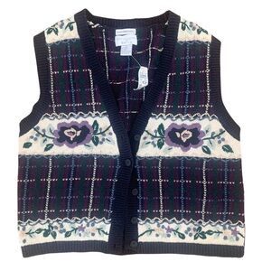 Vintage Hand Embroidered Christopher & Banks Floral Vest Size Medium Women